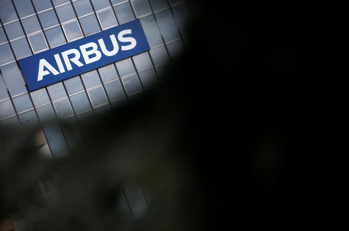 The logo of Airbus is seen on a building in Toulouse, France, March 11, 2021. REUTERS/Stephane Mahe/File Photo