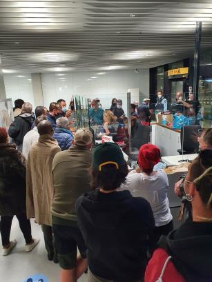 Passengers waiting on their coro<em></em>navirus disease (COVID-19) test results at Schiphol Airport, in Amsterdam, the Netherlands in this picture obtained November 27, 2021 via social media. SOCIAL MEDIA PHOTO OBTAINED BY REUTERS