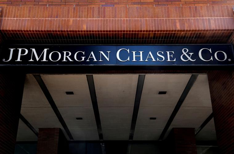 A sign outside JP Morgan Chase & Co. offices is seen in New York City, U.S., March 29, 2021.  REUTERS/Brendan McDermid