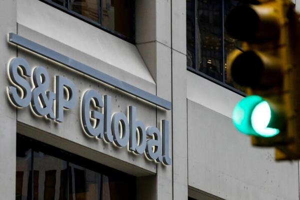 The S&P Global logo is displayed on its offices in the financial district in New York