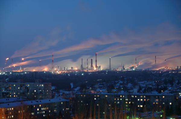 A view shows a local oil refinery in Omsk