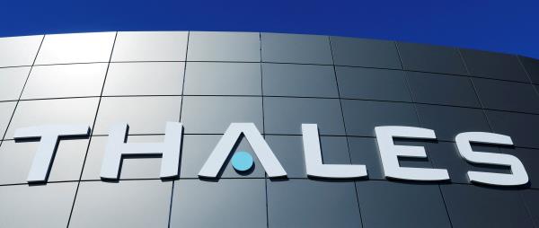 FILE PHOTO: The logo of French defence and electro<em></em>nics group Thales is seen at the company's headquarters in Merignac near Bordeaux