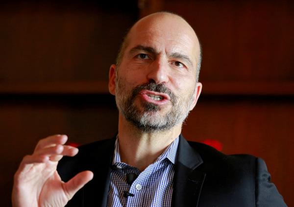 Dara Khosrowshahi, CEO of Uber Technologies, speaks with the media in New Delhi