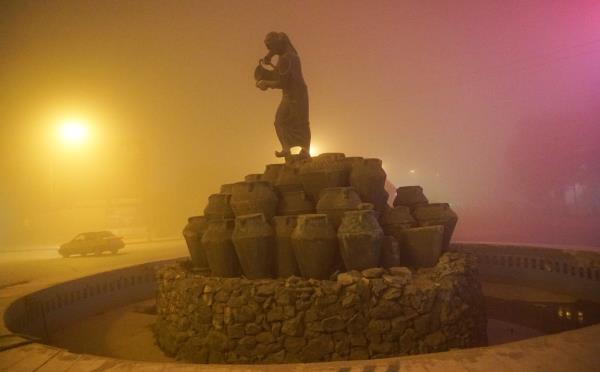 A view of the dust covered sky during a sandstorm, in Baghdad