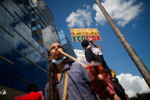 Protest against violence suffered by Yanomami Indigenous people and against Bolsonaro's government, in Brasilia