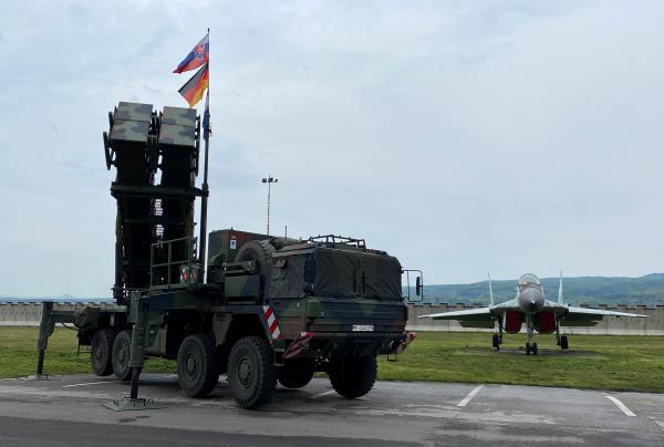 A German patriot launcher is pictured at Sliac air ba<em></em>se in Slovakia