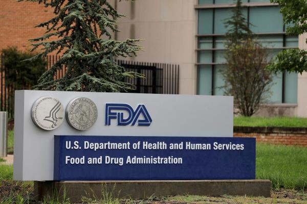 Signage is seen outside of FDA headquarters in White Oak, Maryland