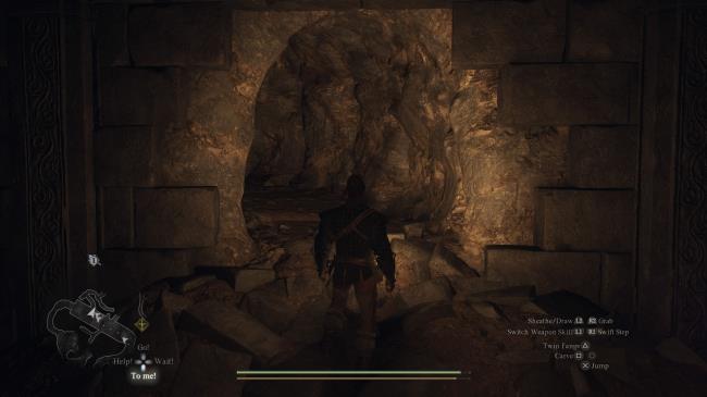 Player Arisen standing in front of a pathway that leads to a Griffin's nest in Dragon's Dogma 2.