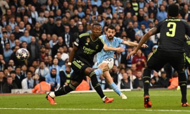 Bernardo Silva opens the scoring in last season’s Champions League semi-final second leg, which Manchester City won 4-0 to beat Real Madrid 5-1 on aggregate.