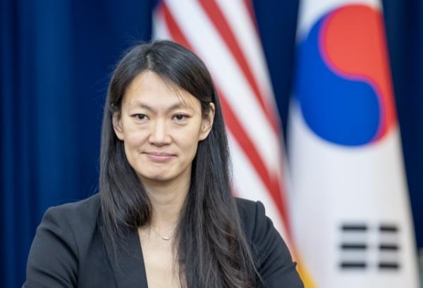 This photo, taken on Oct. 18, 2023, shows US Special Envoy for North Korean human rights Julie Turner speaking during a press co<em></em>nference in Seoul. (Yonhap)