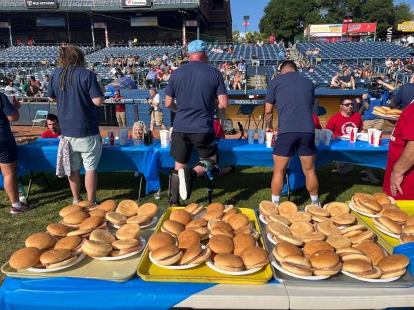 Pork rolls lined up for competitors in a pork roll competitive eating co<em></em>ntest in Trenton, New Jersey, on September 21, 2024. — AFP pic