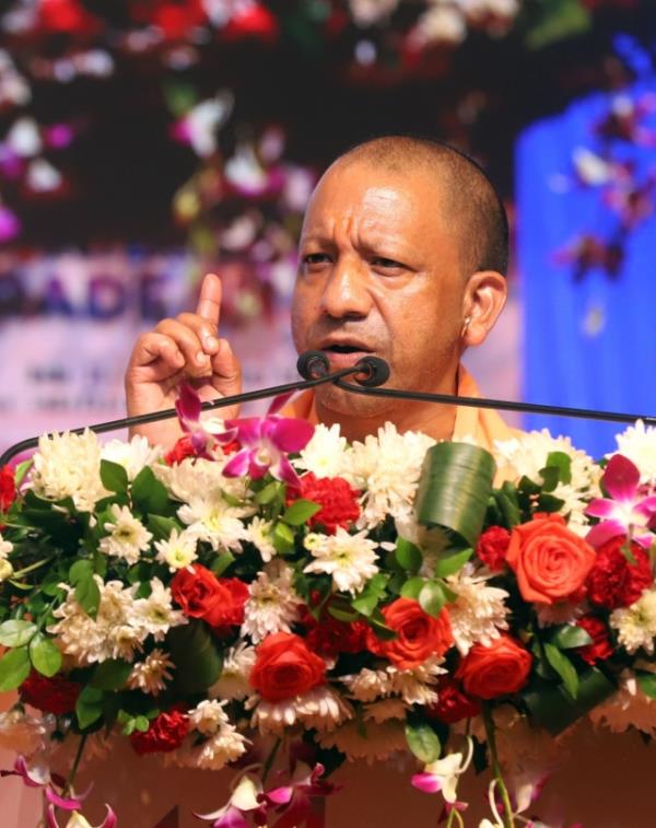 India's Uttar Pradesh Chief Minister Yogi Adityanath speaks at the inaugural session of Uttar Pradesh Internatio<em></em>nal Trade Show (UPITS) 2024 at Gautam Buddha Nagar, Uttar Pradesh on September 25. (Invest UP)