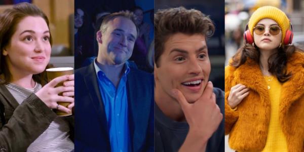 Jennifer Stone, David DeLuise, Gregg Sulkin and Selena Gomez pose in their respective recent shows