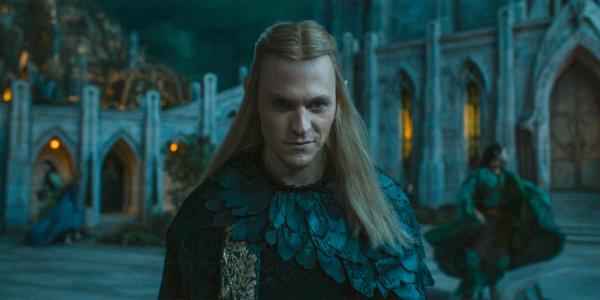 Sauron (Charlie Vickers) looking evil before the invasion of Adar's army to Eregion in The Lord of the Rings: The Rings of Power Season 2 Episode 6