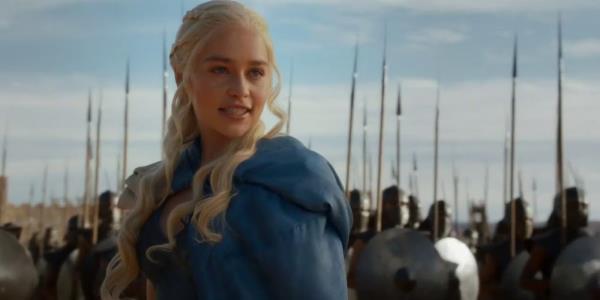 Emilia Clarke as Daenerys Targaryen saying Dracarys in Game of Thro<em></em>nes season 3