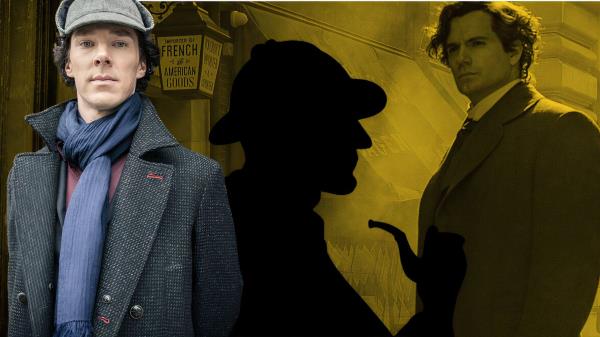 An edited image of Benedict Cumberbatch and Henry Cavill as Sherlock Holmes in Sherlock and Enola Holmes