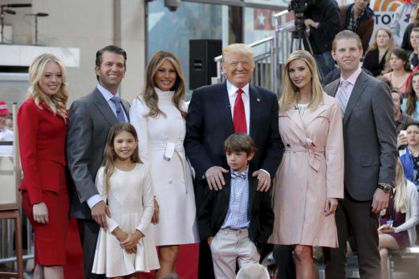 Tiffany, Don Jr., Melania, Donald, Ivanka, Eric Trump and two of his grandchildren: Kai and Donnie.