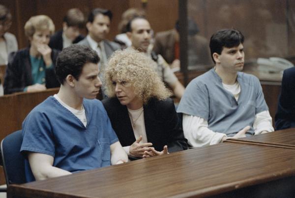 Erik Menendez, his attorney Leslie Abramson, and his brother, Lyle Menendez, in Los Angeles during their trial in 1994.