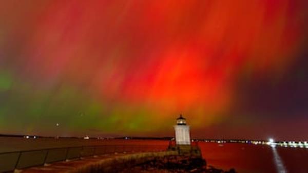 Northern Lights, also known as aurora borealis, light up the sky in Portland, Maine