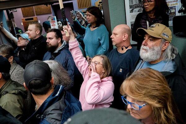 Boeing workers from the Internatio<em></em>nal Association of Machinists and Aerospace Workers District 751 attend a rally at their unio<em></em>n hall during an o<em></em>ngoing strike in Seattle, Washington.