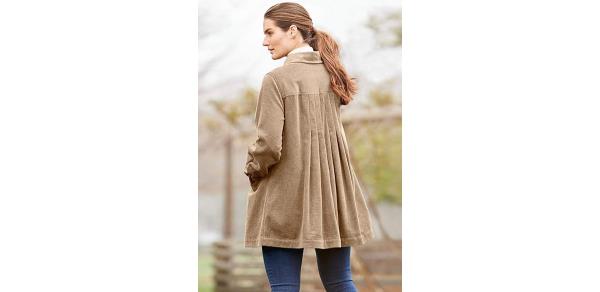 Woman Within Plus-Size Pleat-Back Corduroy Jacket Long Oversized Barn Coat