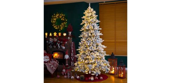 The Twillery 9ft Flocked Fir Artificial Christmas Tree with 650 Warm White Lights