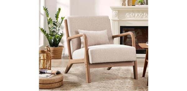 Sand &amp; Stable Hertford Upholstered Linen Blend Accent Chair with Wooden Legs and One Pillow