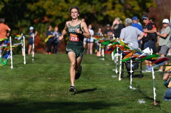 Century's Ryan Hartranft comes to the finish to win the boys varsity race during the Carroll County cross country champio<em></em>nships at McDaniel College on Tuesday. (Brian Krista/Staff)