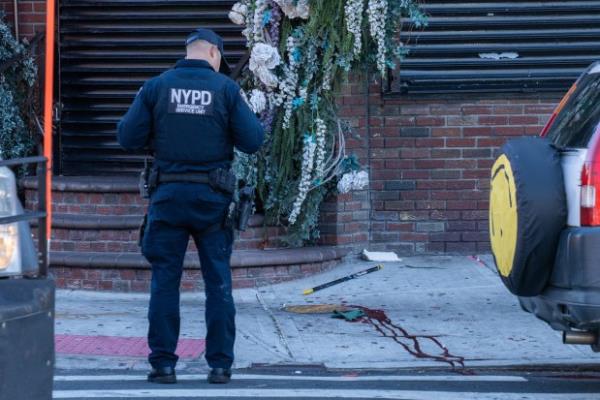 A man was shot in front of Room 1Hundred on Jamaica Ave. near New Jersey Ave. in East New York, Brooklyn early Monday, Dec. 2, 2024. (Theodore Parisienne / New York Daily News)