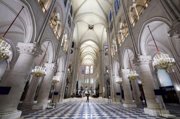 The nave of the Notre-Dame de Paris cathedral.