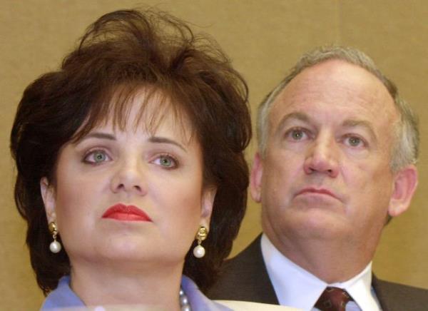 In this May 24, 2000 file photo, Patsy Ramsey and her husband, John, parents of Jo<em></em>nBenet Ramsey, appear at a news co<em></em>nference in Atlanta regarding their lie-detector examinations for the murder of their daughter.