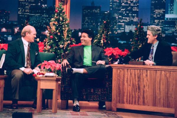 Terry Bradshaw, sportscaster Greg Gumbel and Jay Leno, from left to right, are pictured in 1994.