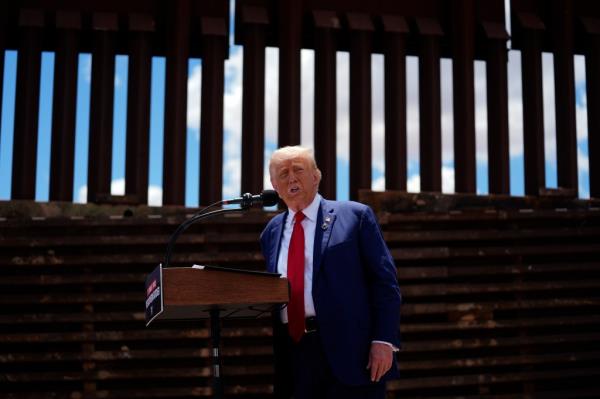 President-elect Do<em></em>nald Trump speaks at the southern border on Aug. 22, 2024 in Sierra Vista, Arizona.