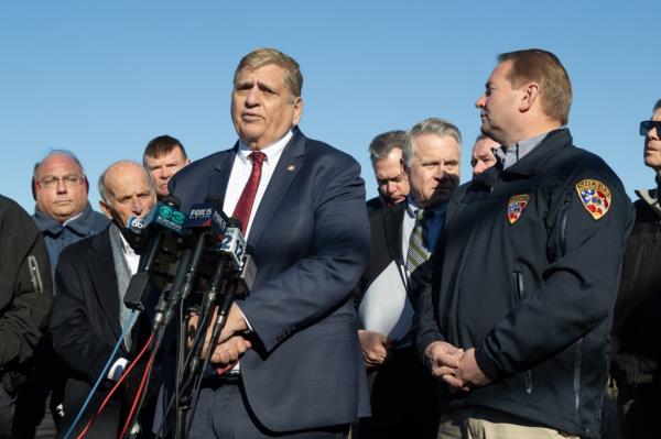 A photo shows Ocean County Sheriff Mike Mastro<em></em>nady speaking to reporters.