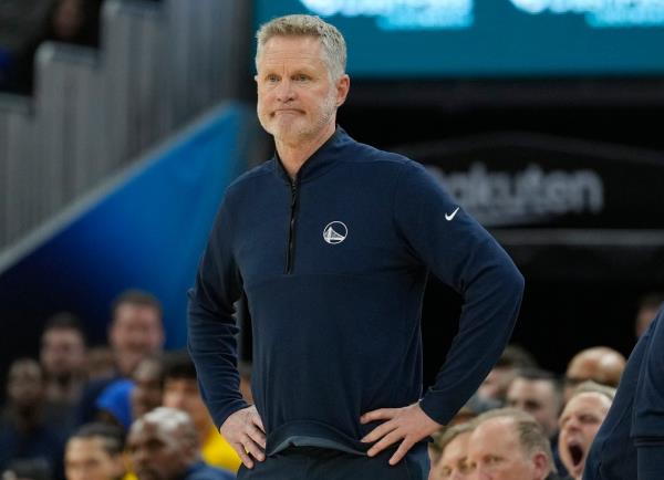 Head coach Steve Kerr of the Golden State Warriors looks on during a game against the Indiana Pacers in December.