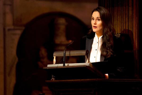 "Downton Abbey" star Michelle Dockery gives a reading in the nave during the Together At Christmas carol service at Westminster Abbey in London, Britain, December 6, 2024.  