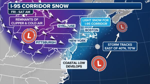 New York City to Boston faces threat of frozen precipitation along I-95 corridor over weekend.