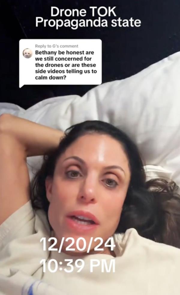 Bethenny Frankel 'freaked out' after spotting mystery drone.
