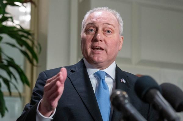 House Majority Leader Steve Scalise of La., speaks with reporters after departing a House Republican caucus meeting on Capitol Hill, Thursday, Oct. 12, 2023, in Washington.