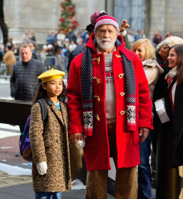 Arnold Schwarzenegger is seen on the set of "The Man With The Bag" on December 17, 2024 in New York City. 