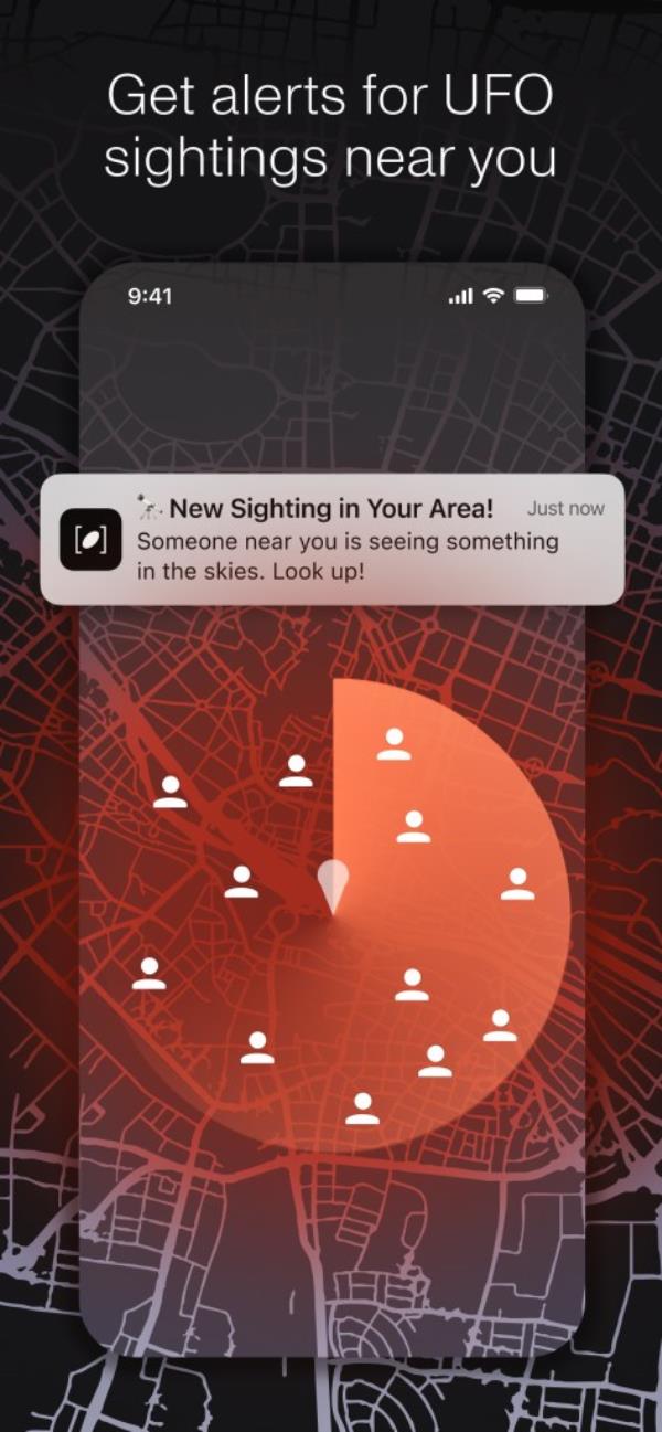 Screenshot of the Enigma Labs app on a phone, designed for sharing UFO sightings