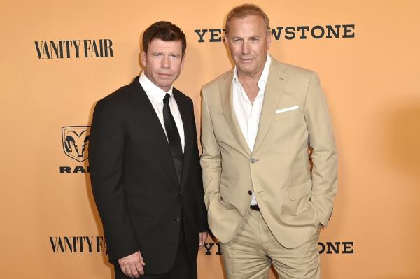 Taylor Sheridan and Kevin Costner at the "Yellowstone" premiere in June 2018