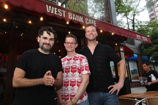 Joe Iconis, Michael D'Angora, and Tom D'Angora in front of west bank cafe