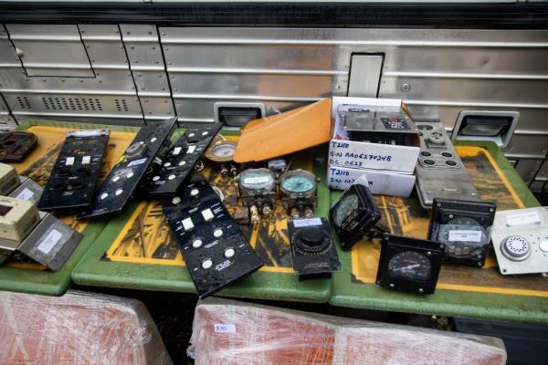 Old dials, switchboards, intercom panels, and other bits of machinery were for sale Monday