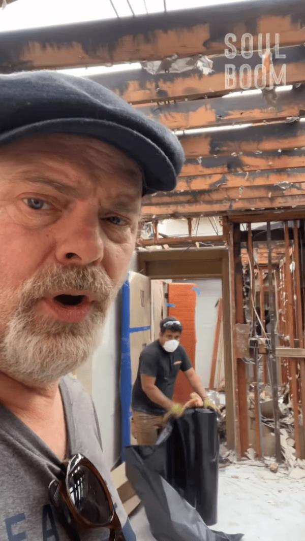 Rainn Wilson showing his house in the aftermath of the fire.